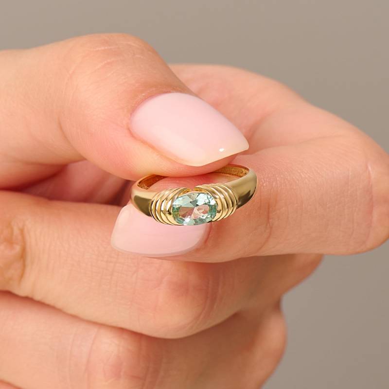 14K Solid Gold Blauer Turmalin Dome Ring - Einzigartiger Chunky Pinky Siegelring, Frauen Statement Ring, Alternative Verlobung Schmuck Geschenk von BRENNMORE