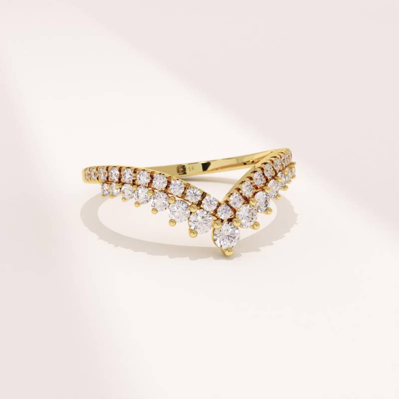 14K Solid Gold Geschwungener Ehering - Chevron Diamant V-Förmiges Verbesserungsband Für Frauen, Birnen-Tiara-Halbes Eternity-Ring-Geschenk Sie von BRENNMORE