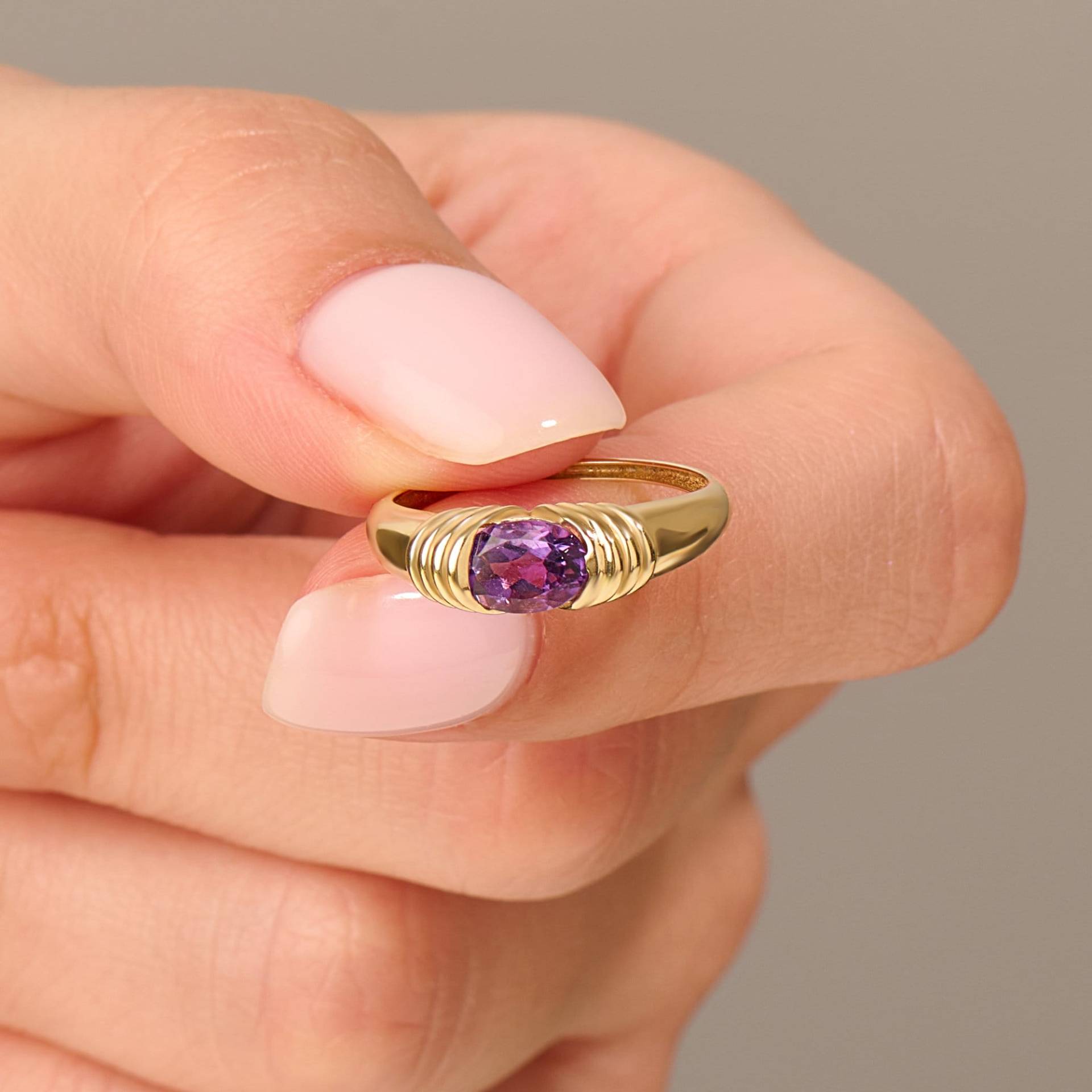 14K Solid Gold Majestic Amethyst Ring | Chunky Dome Statement Lila Edelstein Damen Ost-West-Ring Dicker Angst 18K 10K von BRENNMORE