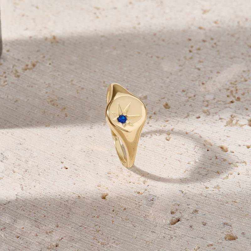 14K Solid Gold Siegelring - Benutzerdefinierte Edelstein Pinky Band Mit Stern-Set, Handgemachtes Zierliches Statement Schmuck Geschenk Für Frauen 14K Solid Gold Siegelring - Benutzerdefinierte Edelstein Pinky Band Mit Stern-Set, Handgemachtes Zierliches Statement Schmuck Geschenk Für Frauen von BRENNMORE