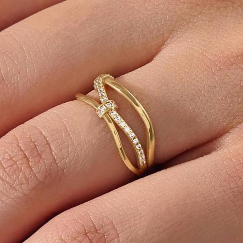 14K Solid Gold Wellenring - Dreifach Band Statement Ring Für Frauen von BRENNMORE