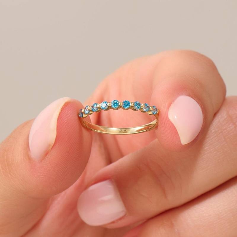 14K Solid Gold Aquamarin Ehering - März Birthstone Halbes Eternity Band, Zierliches Stapelbares Handgemachtes Schmuckgeschenk Für Frauen von BRENNMORE