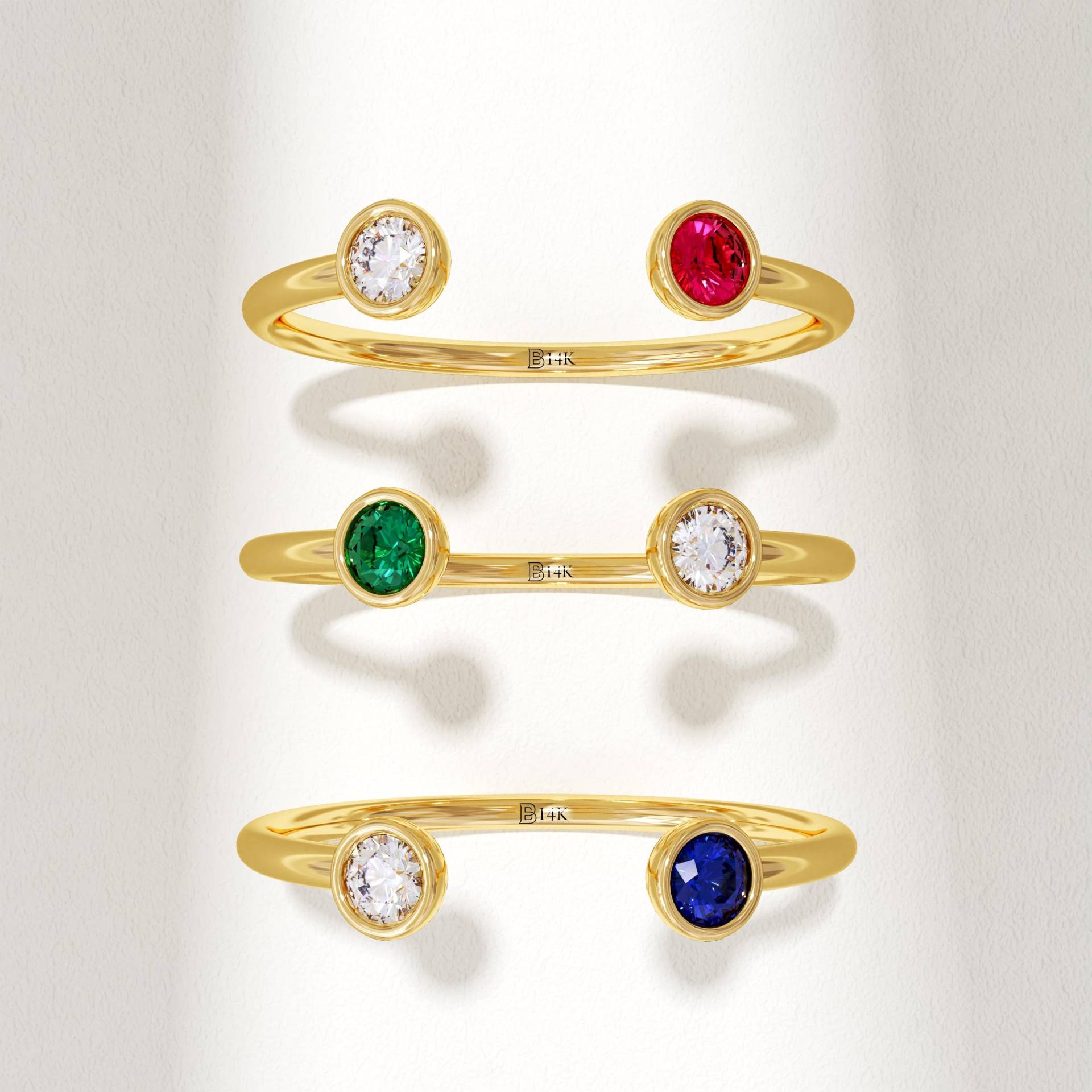 Doppelter Geburtsstein Offener Ring in Gold - Benutzerdefinierte Zwei Stein Personalisierte Für Frauen von BRENNMORE