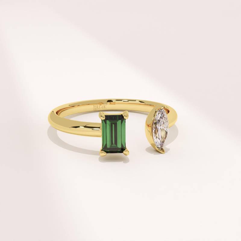 14K Massivgold Toi Et Moi Ring, Offene Smaragd Und Diamant Band Für Frauen, Dual Birthstone Manschette Ring Geschenk Sie, Frau, Sinnvoller Schmuck von BRENNMORE