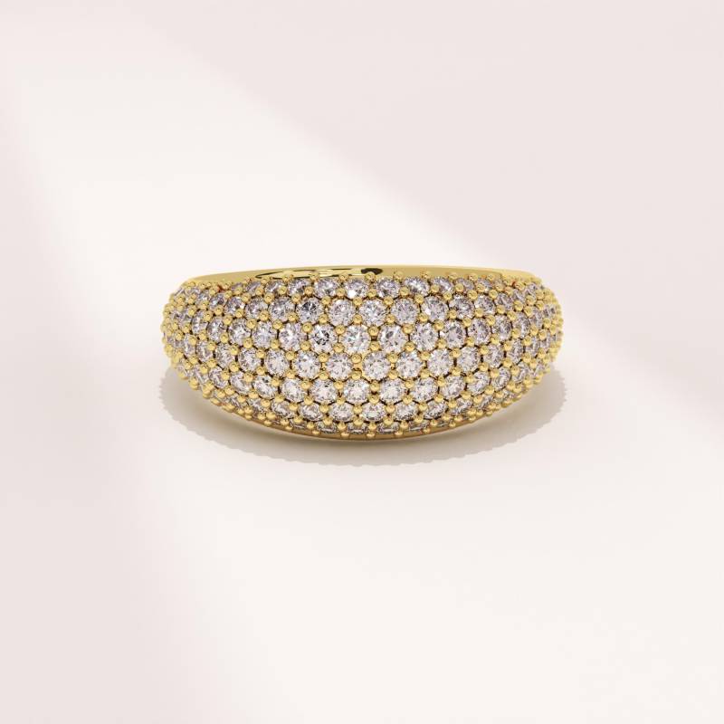 Lab Erstellt Diamant Pave Dome Ring Frauen Solid 14K Gold Band Chunky Pinky Statement Signet Stapelbar Gelb Rose Weiß Schmuck von BRENNMORE