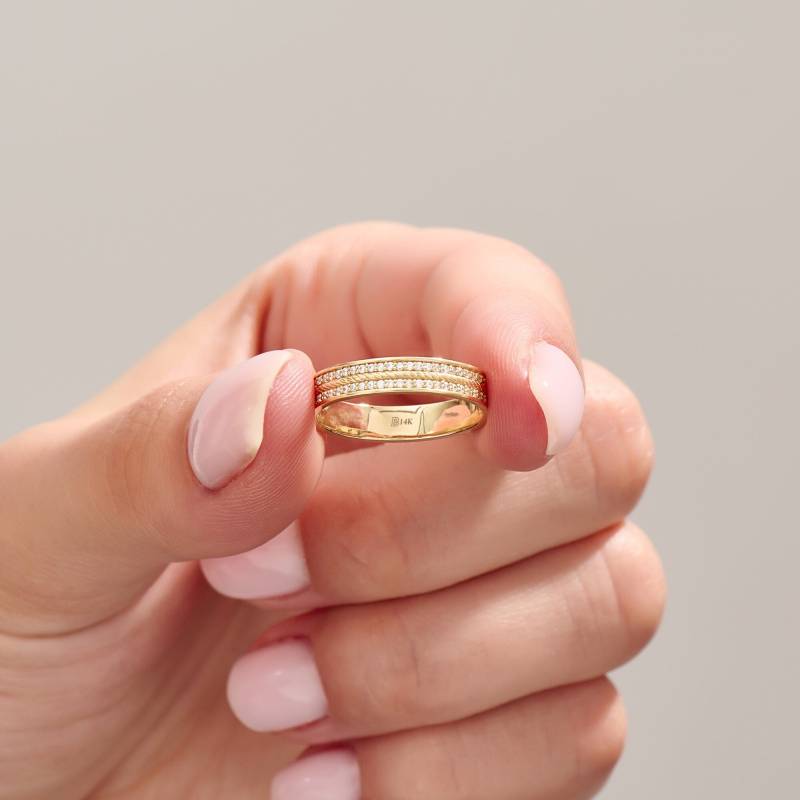 Moissanite Eternity Band/Solid Gold Ehering Zweireihige Pave Lab Diamant Ring Für Frauen 10K 14K 18K Goldring Braut Schmuck von BRENNMORE