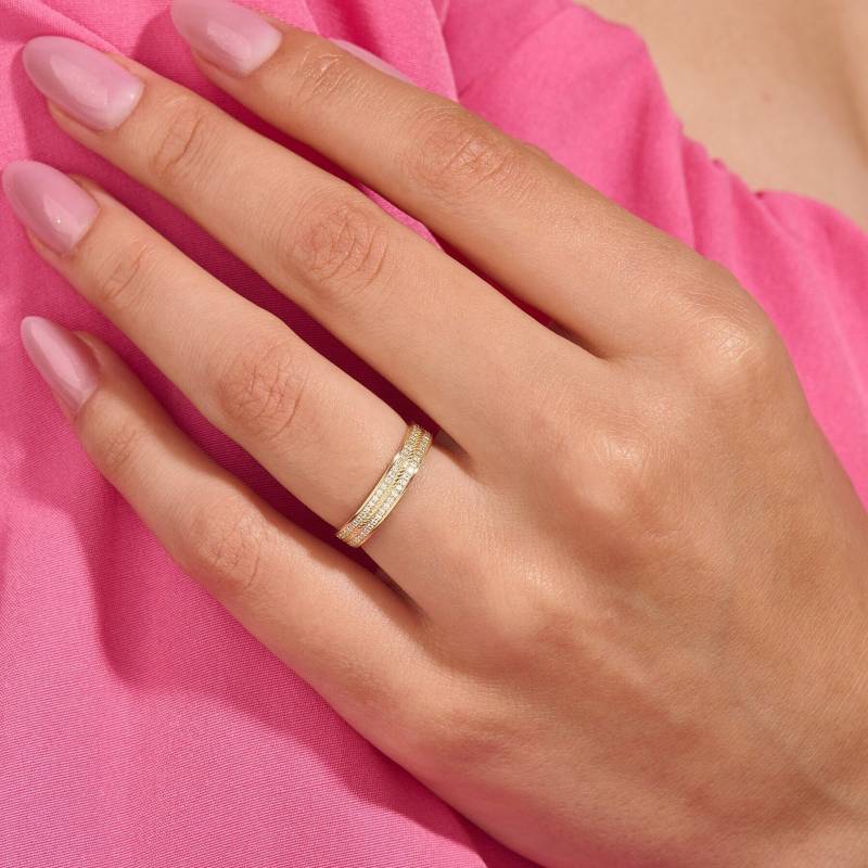 Moissanite Ewigkeit Ehering 10K 14K 18K Gold Ring Frauen Zweireihig Micro Pave Graviert Lab Diamant Minimalist Schmuck Für Damen von BRENNMORE
