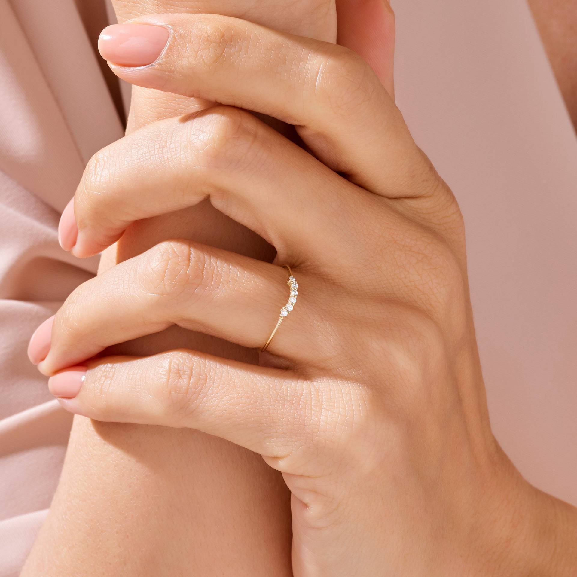 Moissanite Gebogener Ehering Frauen Massiver 14K Gold Ringenhancer Ultra Slim Dainty Lab Diamant Dünne Stapelbarer Konturenring Für Die Verlobung von BRENNMORE