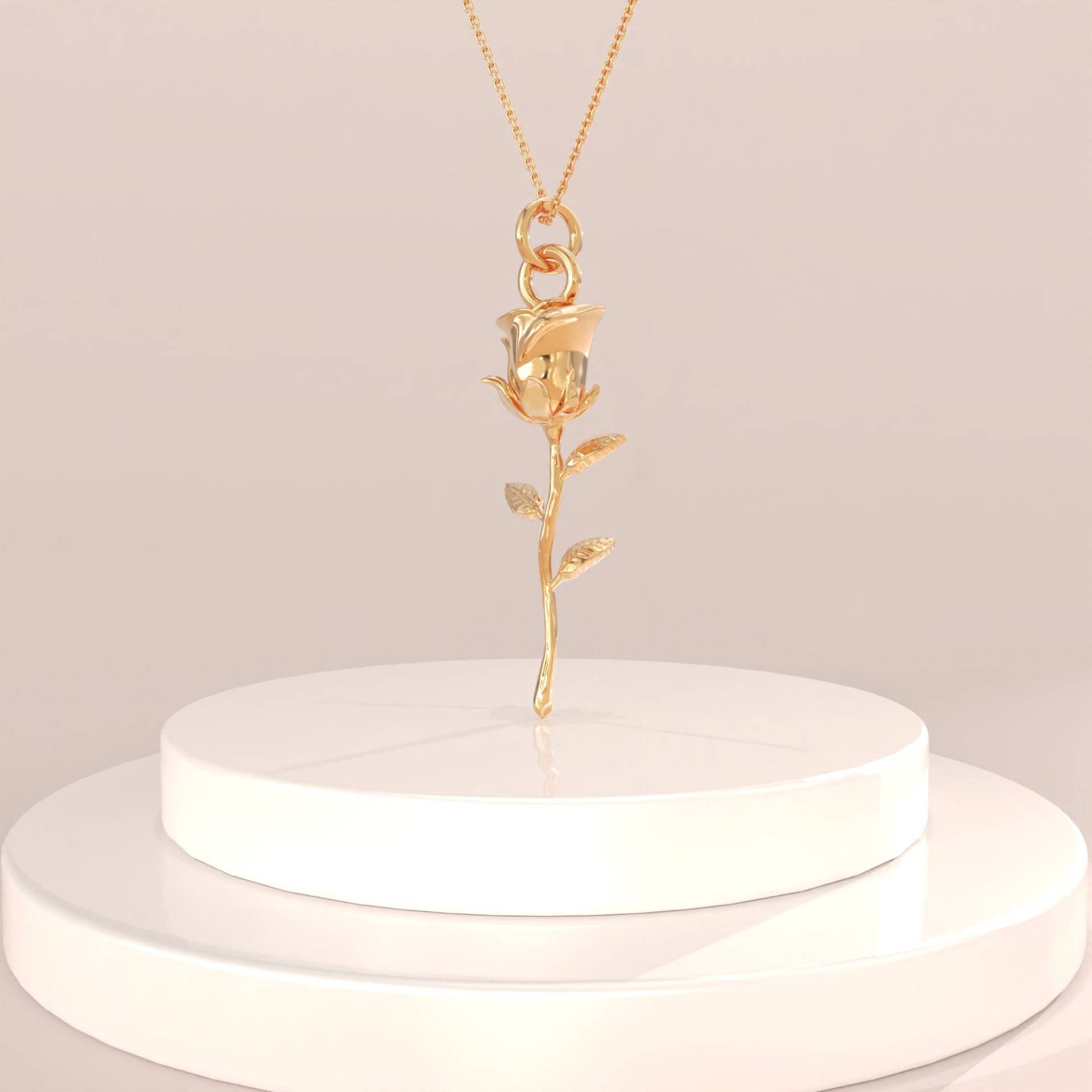 Rose Blume Anhänger in Gold, 14 Karat Echtgold Blumenhalskette Für Frauen, Zierlicher Mit Kette, Ideales Geschenk Geburtstag Oder Jubiläum von BRENNMORE