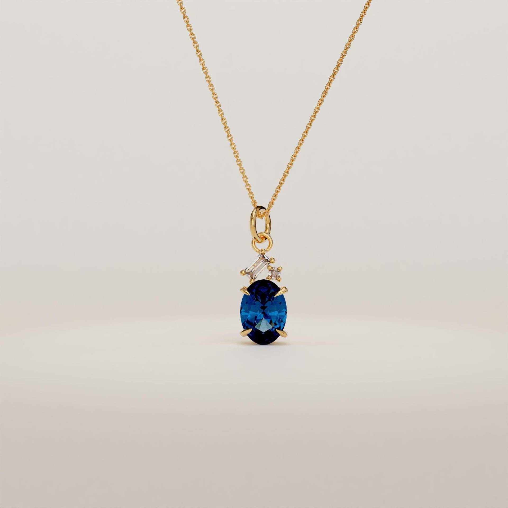 Sapphire Oval Anhänger, 14K Massivgold September Birthstone Halskette Für Frauen, Blauer Edelstein Solitär Geburtstag Jubiläum Geschenke von BRENNMORE