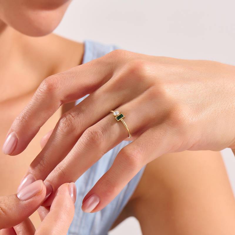 14K Solid Gold Toi Et Moi Ring Smaragd Und Diamant Zwei-stein-Ring Für Frauen Personalisierter Geburtsstein Schmuck Geschenk Sie von BRENNMORE
