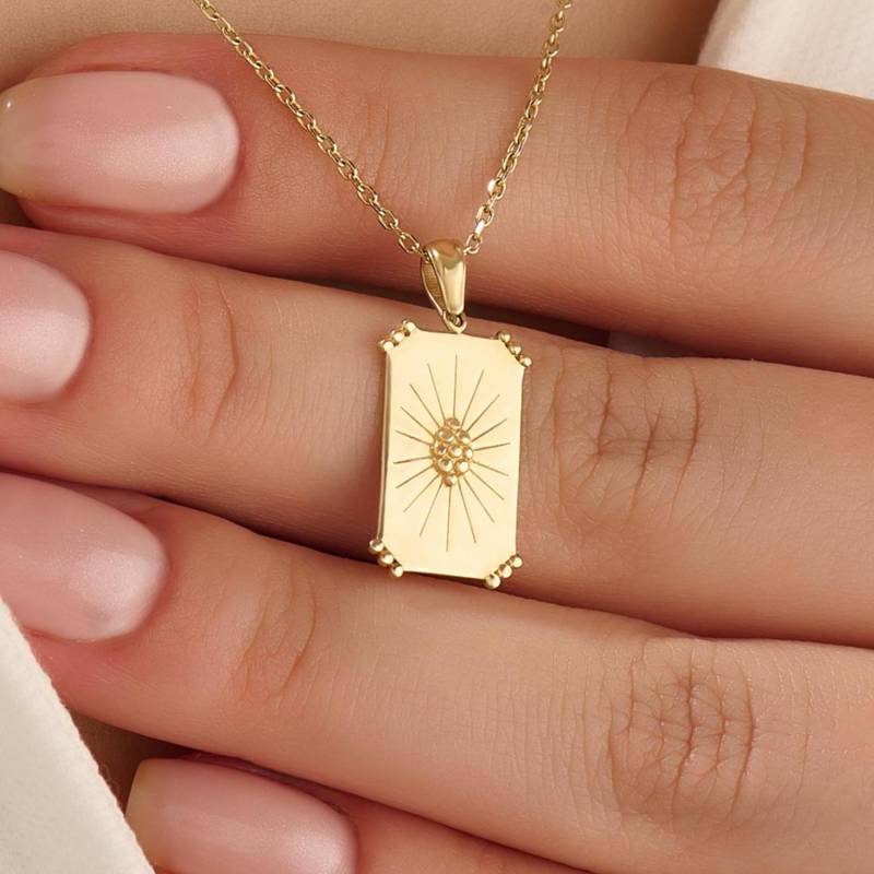 Solide 14K Gold Sunbeam Anhänger Halskette Frauen Rechteck Form Minimalist Gelb Rose Weiß Perfekt Für Den Täglichen Verschleiß Handgemachten von BRENNMORE