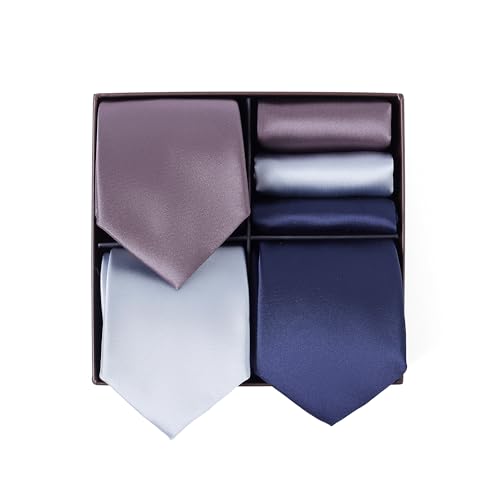 BRERA 67 Set 3 Krawatten für Herren und 3 Taschentücher | Geschenk Box für Männer mit Krawatte und Stofftaschentücher | Geschenkbox Hochzeit | Classische Krawatte und Einstecktuch von BRERA 67