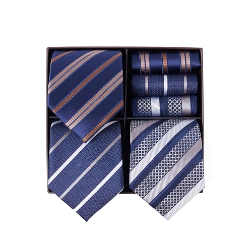BRERA 67 Set 3 Krawatten für Herren und 3 Taschentücher | Geschenk Box für Männer mit Krawatte und Stofftaschentücher | Geschenkbox Hochzeit | Classische Krawatte und Einstecktuch von BRERA 67