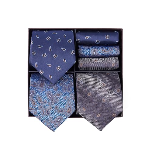 BRERA 67 Set 3 Krawatten für Herren und 3 Taschentücher | Geschenk Box für Männer mit Krawatte und Stofftaschentücher | Geschenkbox Hochzeit | Classische Krawatte und Einstecktuch von BRERA 67