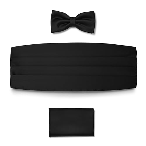 BRERA 67 Set Kummerbund Einstecktuch und Fliege Herren für Anzug aus Seide, Schwarz, größe S-M | Fliege mit Einstecktuch Accessoires-Set für Smoking Herren | Gürtel für Abendkleid von BRERA 67