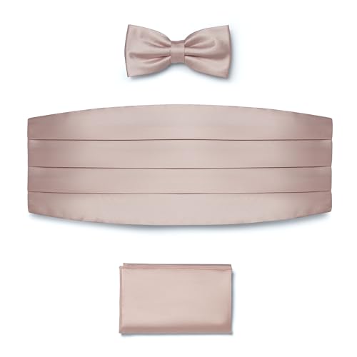 BRERA 67 Set Kummerbund Einstecktuch und Fliege Herren für Anzug aus Seide, altrosa, größe L-XL | Fliege mit Einstecktuch Accessoires-Set für Smoking Herren | Gürtel für Abendkleid von BRERA 67