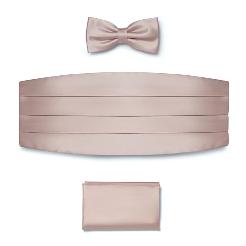 BRERA 67 Set Kummerbund Einstecktuch und Fliege Herren für Anzug aus Seide, altrosa, größe S-M | Fliege mit Einstecktuch Accessoires-Set für Smoking Herren | Gürtel für Abendkleid von BRERA 67