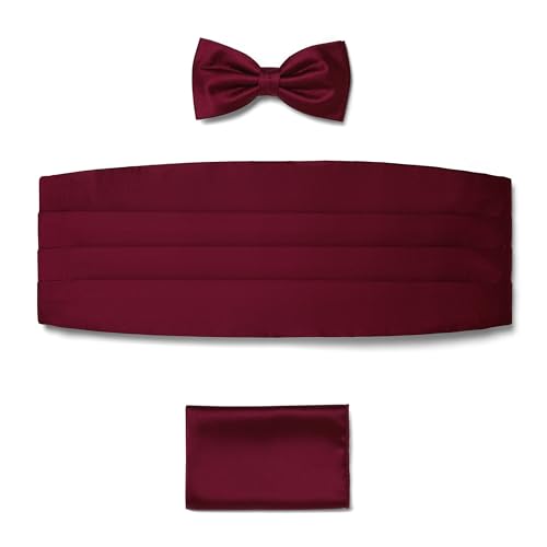 BRERA 67 Set Kummerbund Einstecktuch und Fliege Herren für Anzug aus Seide, bordeaux, größe S-M | Fliege mit Einstecktuch Accessoires-Set für Smoking Herren | Gürtel für Abendkleid von BRERA 67