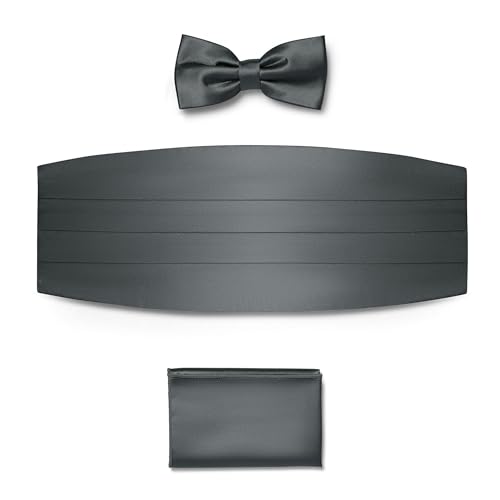 BRERA 67 Set Kummerbund Einstecktuch und Fliege Herren für Anzug aus Seide, dunkelgrau, größe L-XL | Fliege mit Einstecktuch Accessoires-Set für Smoking Herren | Gürtel für Abendkleid BRERA 67 Set Kummerbund Einstecktuch und Fliege Herren für Anzug aus Seide, dunkelgrau, größe L-XL | Fliege mit Einstecktuch Accessoires-Set für Smoking Herren | Gürtel für Abendkleid von BRERA 67