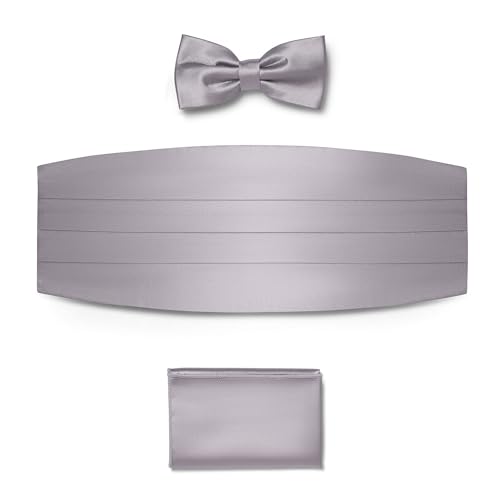 BRERA 67 Set Kummerbund Einstecktuch und Fliege Herren für Anzug aus Seide, grau, größe S-M | Fliege mit Einstecktuch Accessoires-Set für Smoking Herren | Gürtel für Abendkleid von BRERA 67