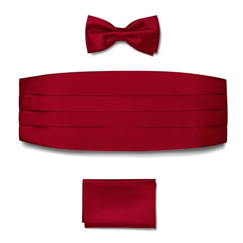 BRERA 67 Set Kummerbund Einstecktuch und Fliege Herren für Anzug aus Seide, rot, größe S-M | Fliege mit Einstecktuch Accessoires-Set für Smoking Herren | Gürtel für Abendkleid von BRERA 67