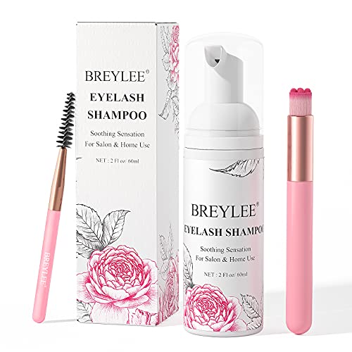 Wimpernshampoo, BREYLEE Wimpernschuam Wimpernpflege für Salon und Heimgebrauch Wimpernverlängerung Augen Make-Up Entferner mit 2 Bürsten(60 ml, 2 fl oz) von BREYLEE