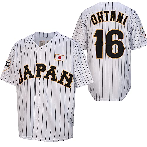 Ohtani 16# Herren Japan Baseball Trikots Weiß Schwarz Nadelstreifen, Weiss/opulenter Garten, Klein von BRFOX