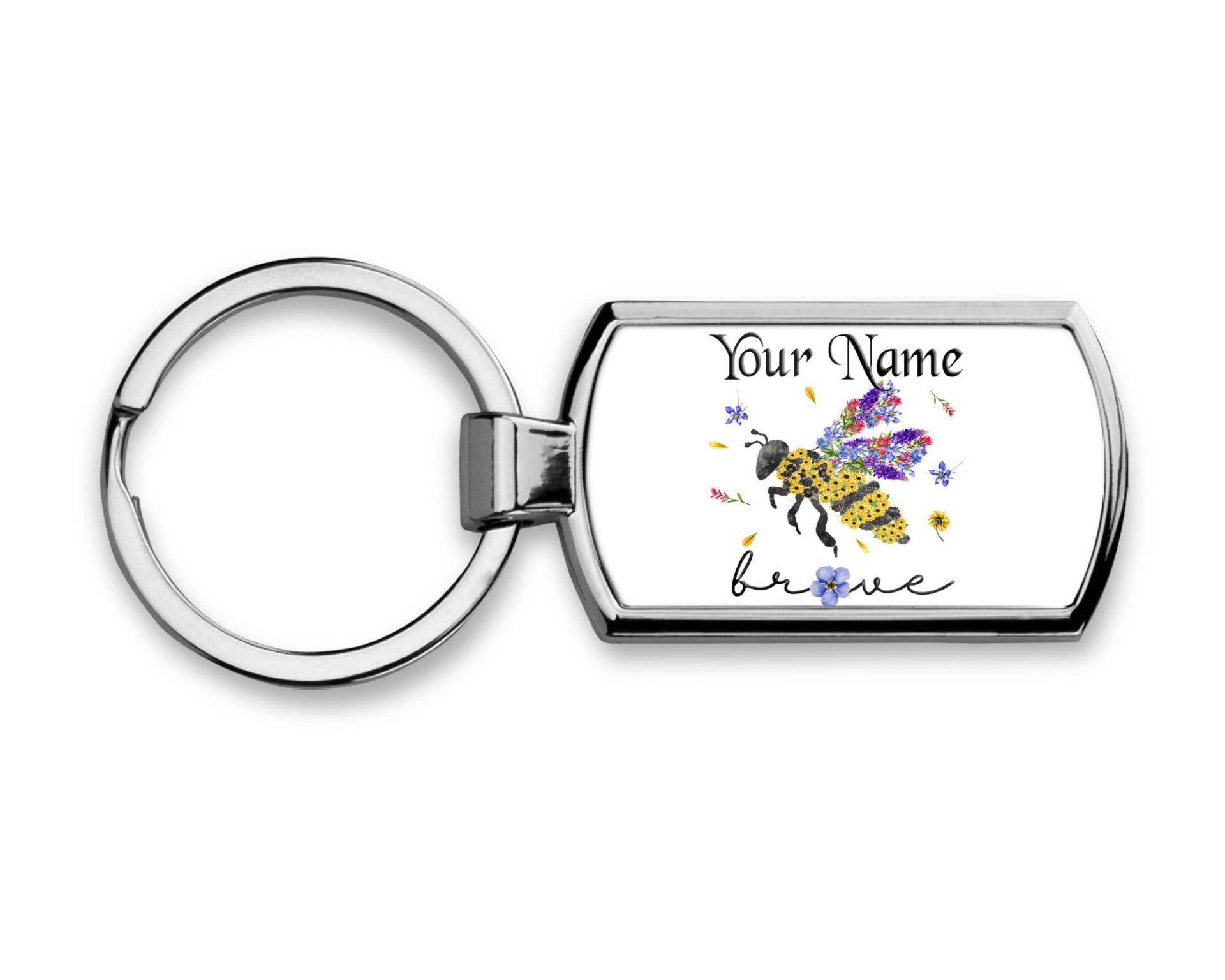 Personalisierter Schlüsselanhänger Name Positive Inspirational Motivation Floral Bumblebee Be Kind Metal von BRGiftShop