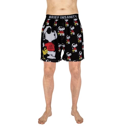 BRIEF INSANITY Snoopy Unisex Joe Cool Boxershorts | Peanuts Print Snoopy Boxershorts | Charlie Brown, Mehrfarbig, X-Large von BRIEF INSANITY