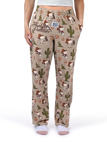BRIEF INSANITY Weiche Pyjamahose mit Snoopy-Designs für Damen und Herren, bequeme Lounge-Pyjamahose und bequeme Pyjamahose, Braun, Large von BRIEF INSANITY