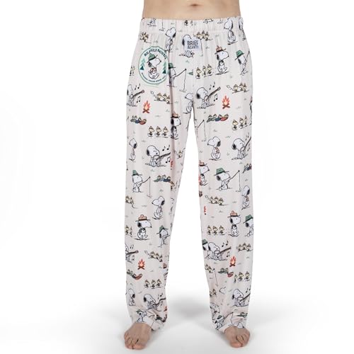 Snoopy Pyjamahose, bequem, leicht, Unisex, ultraweich, Loungehose, für Herren und Damen, Peanuts, Loungewear (Größe S-XXL), Snoopy Camping Badge, 2XL von BRIEF INSANITY