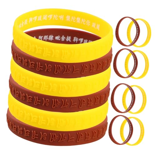 BRIGHTFUFU 16 Stück Teiliges Silikon Armbänder mit Sanskrit Motiv Flexible Elastische Wristbands Gelb Verstellbar für Damen und Herren Vielseitiges Accessoire für Party Sport und Alltag von BRIGHTFUFU