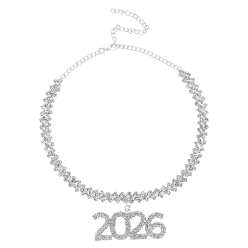 BRIGHTFUFU Bling Halskette mit Funkelndem Ziffernanhänger Silberne Kurze Kubanische Kette Modischer Hip Hop Schmuck für Männer und Frauen Year Party Graduation Accessoire von BRIGHTFUFU
