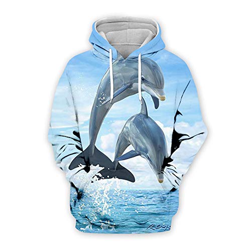 BRILIGHTEN Delphin 3D Gedruckt Langarm Hoodies Leichte Sweatshirt Casual Herbst Kapuzenpullover Atmungsaktiv Jogging Pullover,2XL von BRILIGHTEN