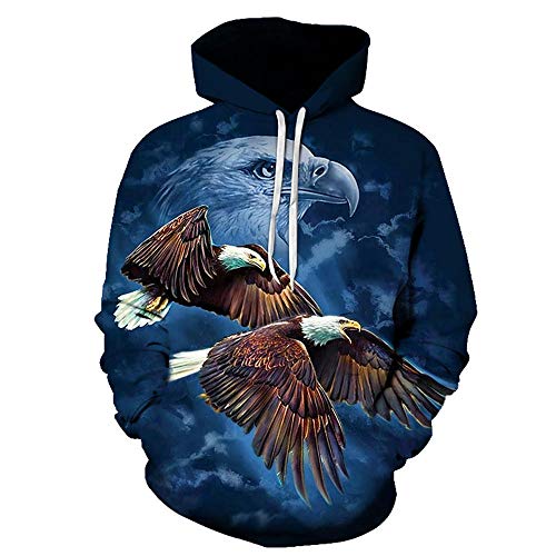 Kapuzenpullover 3D Druck Hoodies,Grauer Adler Unisex Kapuze Herbst Kapuzenpulli Sweatshirt,L von BRILIGHTEN