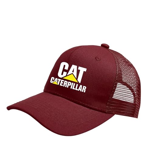 BRINSE Baseball Cap Für Herren Ca.ter-pillar, Unisex Vintage Verstellbar Baseball Kappe, Stylische Schirmmütze Für Tennis Golf Reisen, Sportlicher(Claret) von BRINSE
