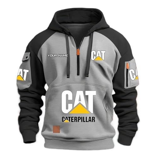 BRINSE Herren Logo Kapuzenpullover Ca.ter-pillar, DIY hat deinen Namen gedruckt, Langarm Sweat Kapuzenpullover Sweatshirt,Hoodie Herren Freizeit Pullover mit Taschen, Winter(Grey,XL) von BRINSE