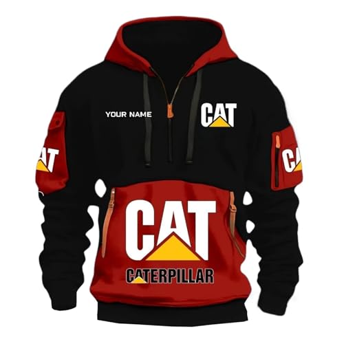 BRINSE Herren Logo Kapuzenpullover Ca.ter-pillar, Langarm Sweat Kapuzenpullover Sweatshirt,Hoodie Herren Freizeit Pullover mit Taschen, Winter(Black-Red,5XL) von BRINSE