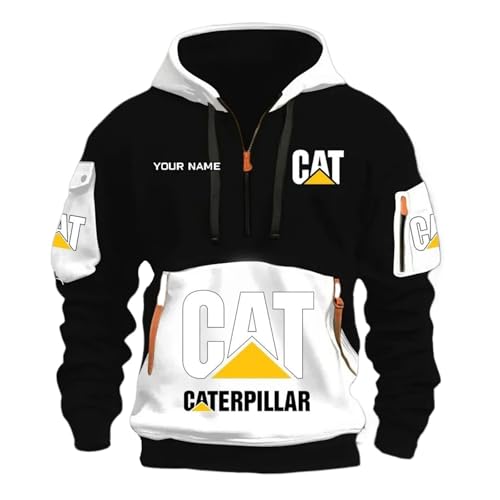 BRINSE Herren Logo Kapuzenpullover Ca.ter-pillar, Langarm Sweat Kapuzenpullover Sweatshirt,Hoodie Herren Freizeit Pullover mit Taschen, Winter(Black-White,M) von BRINSE