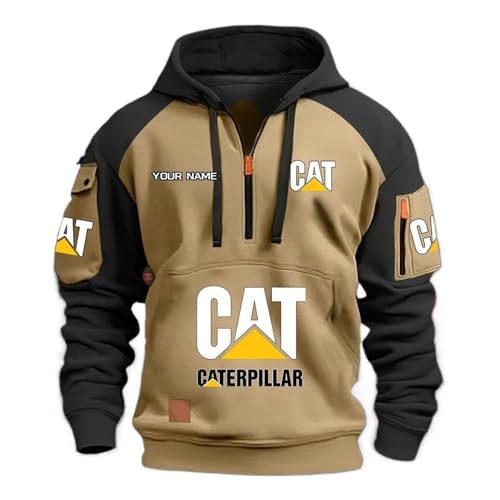 BRINSE Herren Logo Kapuzenpullover Ca.ter-pillar, Langarm Sweat Kapuzenpullover Sweatshirt,Hoodie Herren Freizeit Pullover mit Taschen, Winter(Khaki,XL) von BRINSE