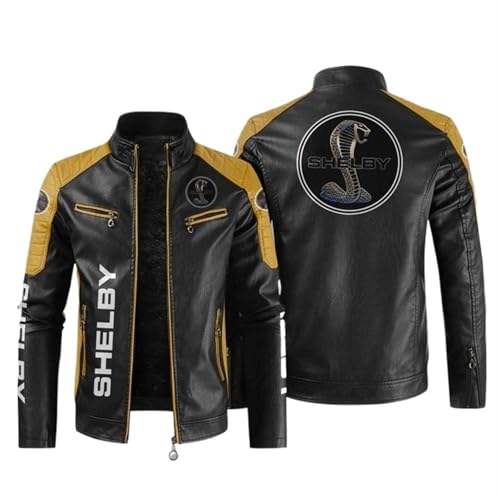 BRINSE Motorrad Lederjacke Herren Co.bra Kai, Retro PU Leder Jacke Kapuze, Biker Touren, Roller(Black 3,XL) von BRINSE