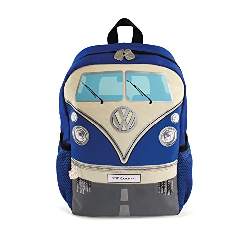 BRISA VW Collection - Volkswagen Kleiner Wander-Rucksack-Tages-Uni-Rucksack im T1 Bulli Bus Design (15l/Klein/Bus Front/Blau) von BRISA