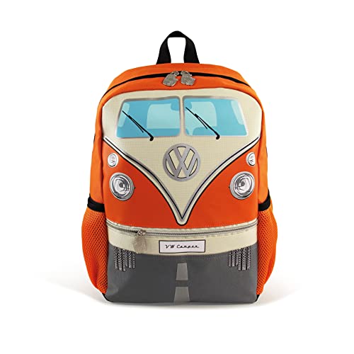 BRISA VW Collection - Volkswagen Kleiner Wander-Rucksack-Tages-Uni-Rucksack im T1 Bulli Bus Design (15l/Klein/Bus Front/Orange) von BRISA