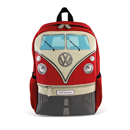 BRISA VW Collection - Volkswagen Kleiner Wander-Rucksack-Tages-Uni-Rucksack im T1 Bulli Bus Design (15l/Klein/Bus Front/Rot) von BRISA