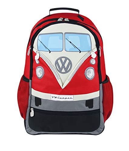 BRISA VW Collection - Volkswagen Wander-Laptop-Tages-Schul-Rucksack im T1 Bulli Bus Design (30l/Groß/Bus Front/Rot) von BRISA