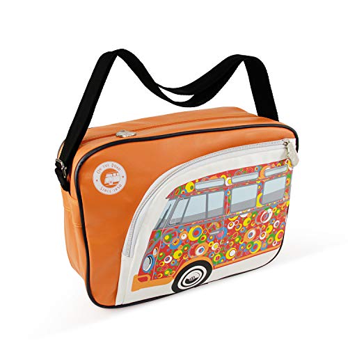 BRISA VW Collection - Große Unisex Volkswagen Schulter-Umhänge-Reise-Tasche-Freizeit-Bag mit T1 Bulli Bus Motiv (Kreise/Orange/34cm) von BRISA