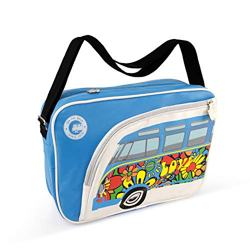 BRISA VW Collection - Volkswagen Schulter-Umhänge-Reise-Tasche-Freizeit-Bag mit T1 Bulli Bus Motiv (Love Bus/Bunt/Unisex/34cm) von BRISA