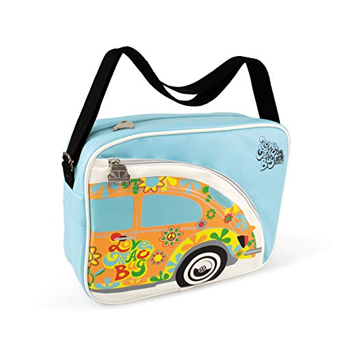 BRISA VW Collection - Volkswagen Schulter-Umhänge-Reise-Tasche-Freizeit-Bag mit VW Käfer Motiv (Käfer/Hellblau/Unisex/34 cm) von BRISA