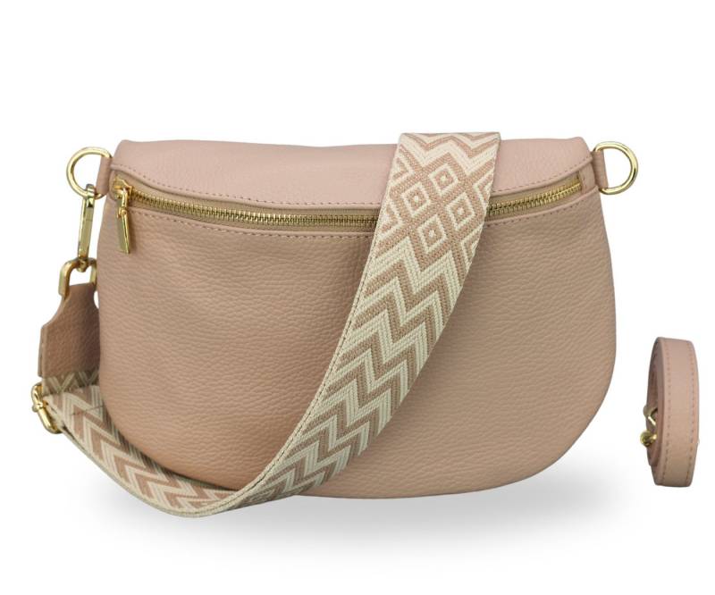 BRISE TASCHE Schultertasche AFIA Bauchtasche Damen Echtes Leder Crossbody Bag (Einzelartikel mit optionalem Zubehör, Tasche + verstellbarer Ledergurt + optional gemusterter Schulterriemen), Medium Größe, mit extra gemustertem Gürtel von BRISE TASCHE
